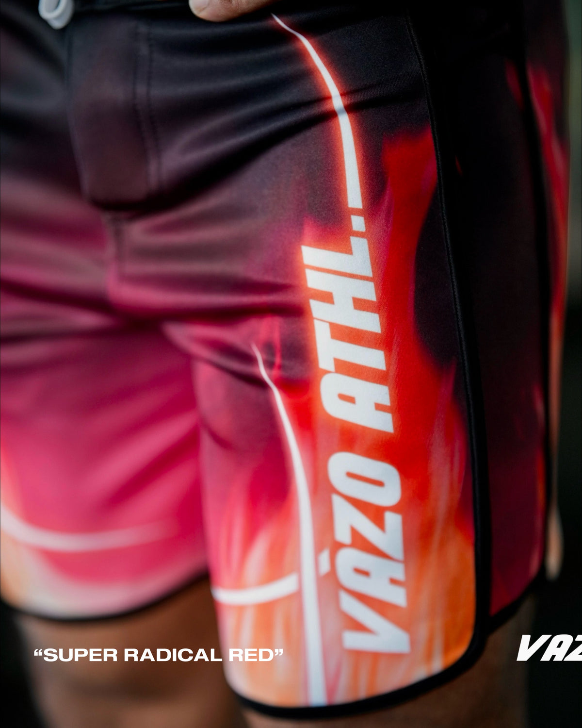 Super Radical Red men's physique board shorts by VAZO Athletics – alternate view