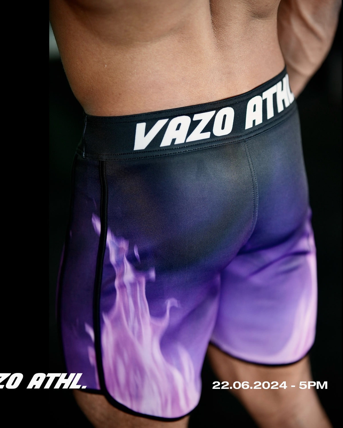 Hyper Powerful Purple men's physique board shorts by VAZO Athletics – alternate view