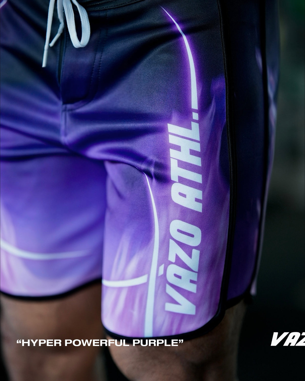 Hyper Powerful Purple men's physique board shorts by VAZO Athletics – alternate view