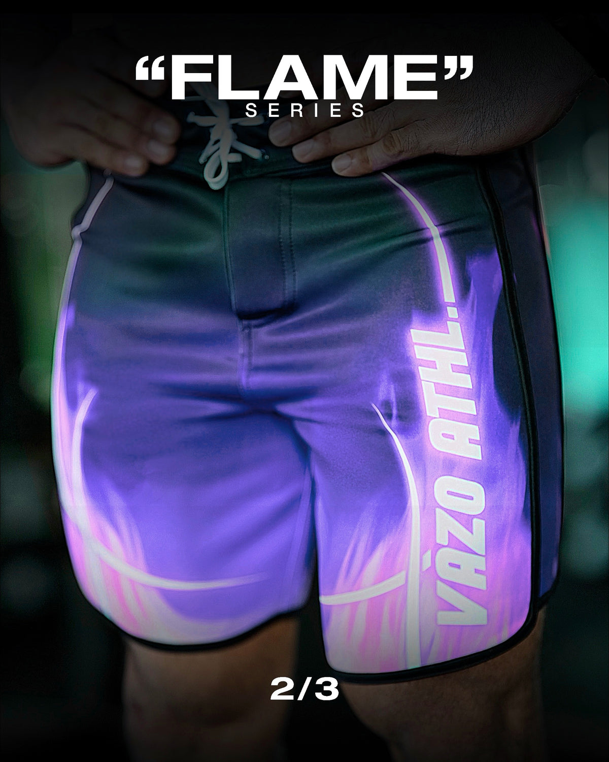 Hyper Powerful Purple men's physique board shorts by VAZO Athletics
