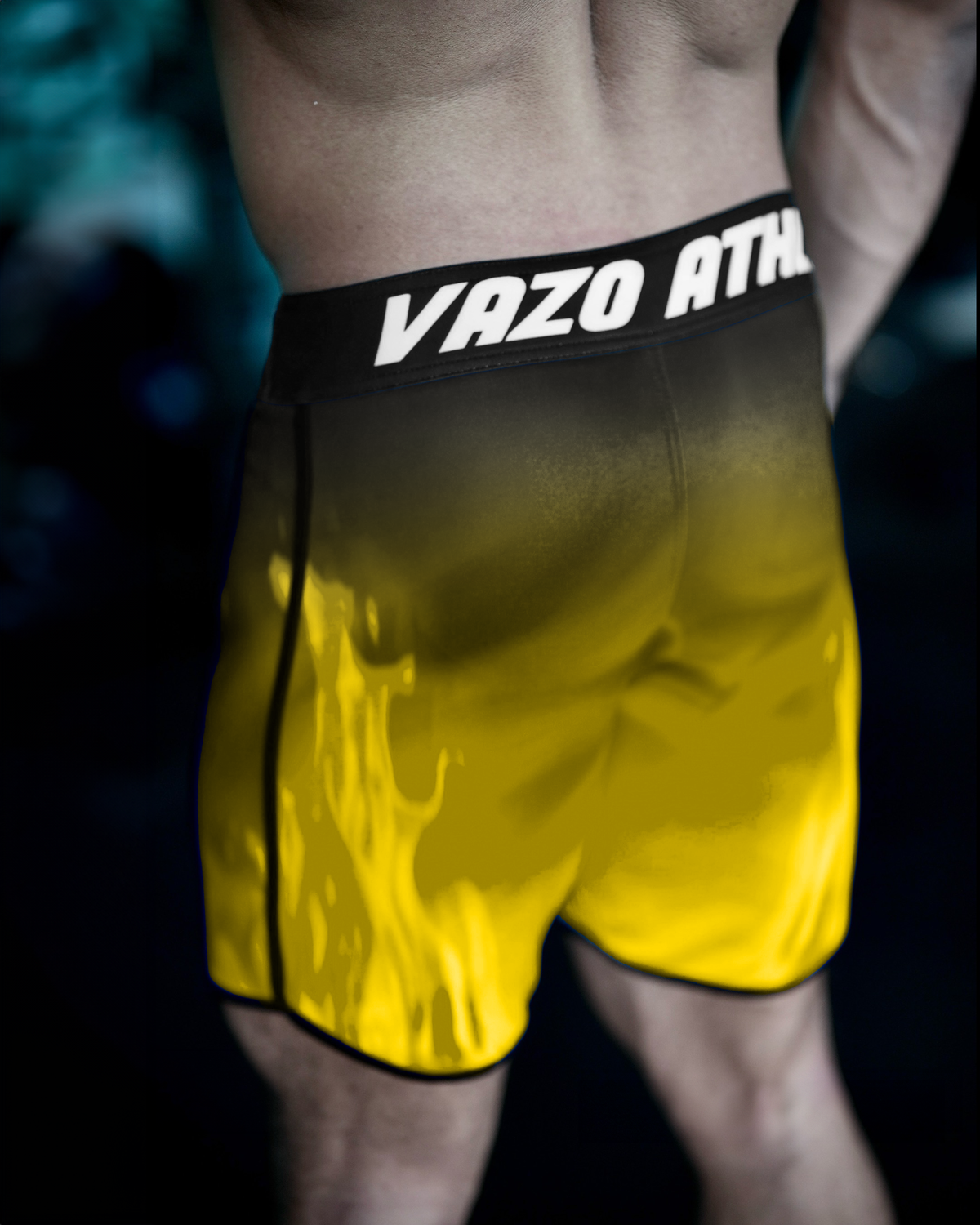 Solar Yellow men's physique board shorts by VAZO Athletics – alternate view